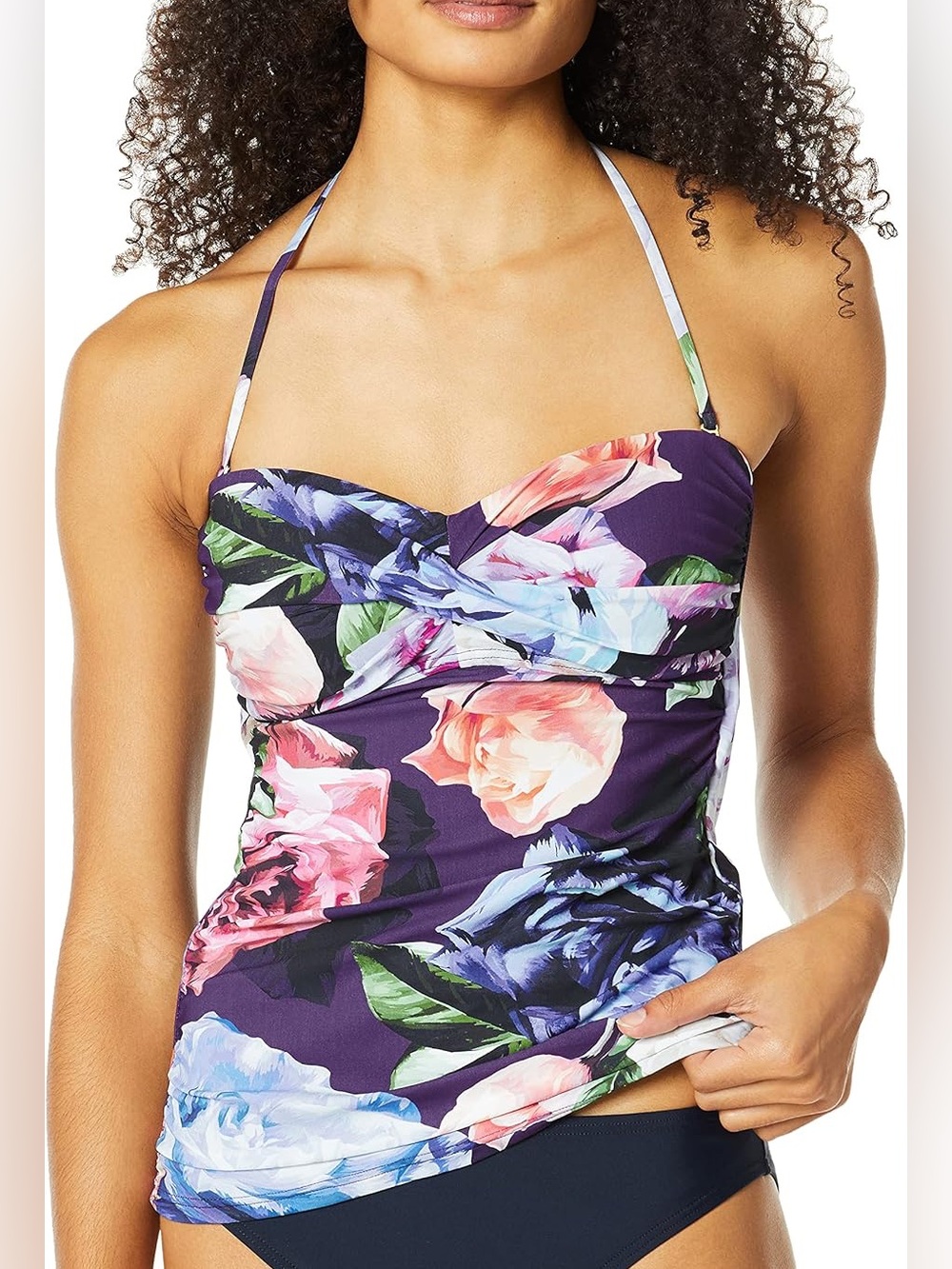 La Blanca Rose Floral Halter Tankini Top‎ ONLY Purple Sweetheart Swimwear 10